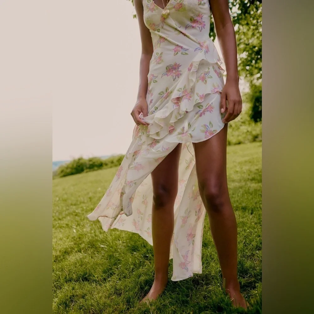 Free People Cream Pink Halter Sundress
